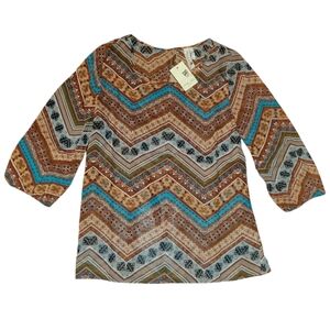 NWT PINK OWL Multicolor Chevron Patterned Top with 3/4 Sleeves SZ Small